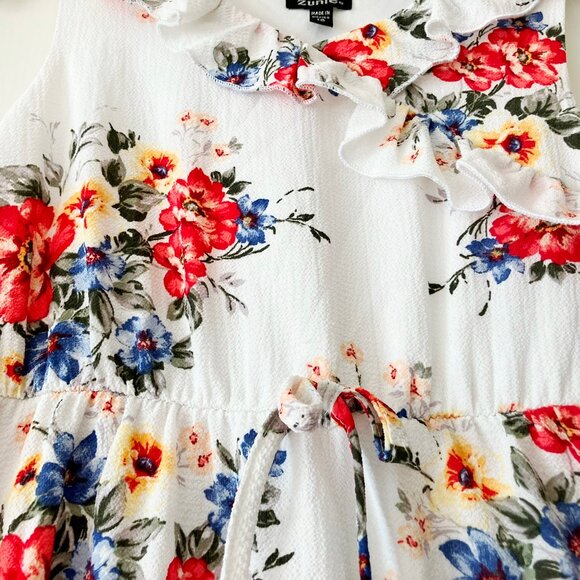 Zunie Girls Red Floral White Flared Dress Girls 10 - Picture 5 of 10